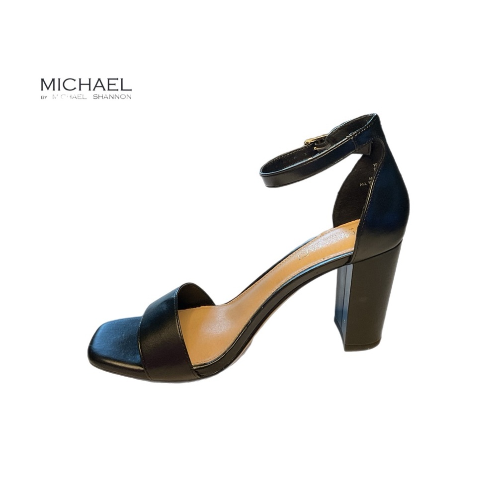 Michael By Shannon Stella Sz 8 Open Square Toe Block Heel Ankle Strap Office